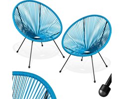 tectake® Tuinstoelen - Retro Egg Acapulco designstoelen - Tuinstoelen - Weer bestendig - Binnen- en Buitenfauteuils - Voor tuin, wintertuin, terras of balkon - Set van 2 - Blauw