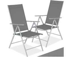 tectake® Tuinstoelen - Set van 2 - Campingstoelen met 8-voudig Verstelbare Hoge Rugleuning - Opklapbaar en Lichtgewicht - Stalen Frame met Ademend Textileen Gaas - Stoelen voor Tuin en Balkon - Zilver