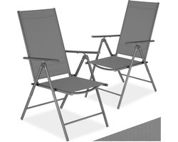 tectake® Tuinstoelen - Set van 2 - Campingstoelen met 8-voudig Verstelbare Hoge Rugleuning - Opklapbaar en Lichtgewicht - Stalen Frame met Ademend Textileen Gaas - Stoelen voor Tuin en Balkon - Antraciet
