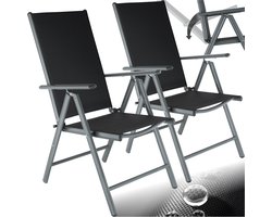 tectake® Tuinstoelen - Set van 2 - Stoelen met 7-voudig Verstelbare Hoge Rugleuning - Opklapbaar en Lichtgewicht - Aluminium Frame met Synthetisch Gaas - Stoelen voor Tuin en Balkon - Antraciet - Zwart