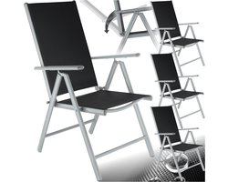 tectake® Tuinstoelen - Set van 4 - Campingstoelen met 7-voudig Verstelbare Hoge Rugleuning - Opklapbaar en Lichtgewicht - Aluminium Frame met Ademend Textileen Gaas - Stoelen voor Tuin en Balkon - Grijs - Zwart