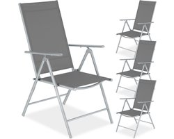 tectake® Tuinstoelen - Set van 4 - Campingstoelen met 8-voudig Verstelbare Hoge Rugleuning - Opklapbaar en Lichtgewicht - Stalen Frame met Ademend Textileen Gaas - Stoelen voor Tuin en Balkon - Zilver