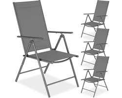 tectake® Tuinstoelen - Set van 4 - Campingstoelen met 8-voudig Verstelbare Hoge Rugleuning - Opklapbaar en Lichtgewicht - Stalen Frame met Ademend Textileen Gaas - Stoelen voor Tuin en Balkon - Antraciet
