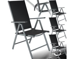 tectake® Tuinstoelen - Set van 4 - Stoelen met 7-voudig Verstelbare Hoge Rugleuning - Opklapbaar en Lichtgewicht - Aluminium Frame met Synthetisch Gaas - Stoelen voor Tuin en Balkon - Antraciet - Zwart