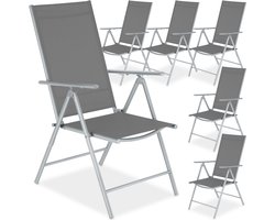 tectake® Tuinstoelen - Set van 6 - Campingstoelen met 8-voudig Verstelbare Hoge Rugleuning - Opklapbaar en Lichtgewicht - Stalen Frame met Ademend Textileen Gaas - Stoelen voor Tuin en Balkon - Zilver