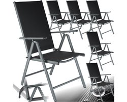 tectake® Tuinstoelen - Set van 6 - Stoelen met 7-voudig Verstelbare Hoge Rugleuning - Opklapbaar en Lichtgewicht - Aluminium Frame met Synthetisch Gaas - Stoelen voor Tuin en Balkon - Antraciet - Zwart