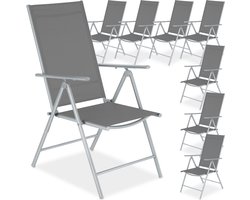 tectake® Tuinstoelen - Set van 8 - Campingstoelen met 8-voudig Verstelbare Hoge Rugleuning - Opklapbaar en Lichtgewicht - Stalen Frame met Ademend Textileen Gaas - Stoelen voor Tuin en Balkon - Zilver