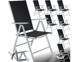 tectake® Tuinstoelen - Set van 8 - Stoelen met 7-voudig Verstelbare Hoge Rugleuning - Opklapbaar en Lichtgewicht - Aluminium Frame met Synthetisch Gaas - Stoelen voor Tuin en Balkon - Grijs - Zwart