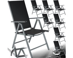 tectake® Tuinstoelen - Set van 8 - Stoelen met 7-voudig Verstelbare Hoge Rugleuning - Opklapbaar en Lichtgewicht - Aluminium Frame met Synthetisch Gaas - Stoelen voor Tuin en Balkon - Antraciet - Zwart