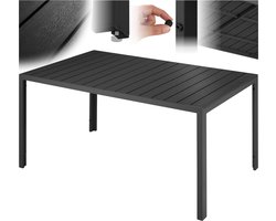 tectake® Tuintafel 150 x 90 x 74,5 cm – Rechthoekige Tuin Eettafel voor 6 Personen – Aluminium Frame met Kunststof Tafelblad in Houtlook – Verstelbare Poten – Zwart