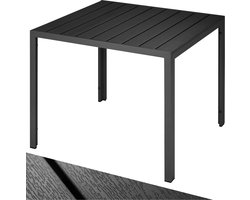 tectake® Tuintafel - Eettafel voor Buiten, Balkontafel in Houtlook - Terrastafel met Aluminium Frame - Tuinmeubelen Weerbestendig - 90x90x74,5 cm - Tafel voor Tuin, Lounge, Zithoek - Zwart