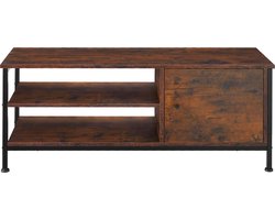 tectake® TV-meubel met 2 open vakken en kastje met deur - Lowboard voor TV's tot 55 inch - Houten TV-dressoir - Industrieel design - Zwart metalen frame - Afmeting (LxBxH) 110 x 40 x 45,5 cm - Donkerbruin