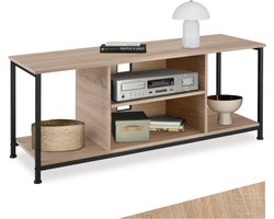 tectake® TV-meubel met 4 open vakken - Lowboard voor TV's tot 70 inch - Houten TV-dressoir met kabeluitsparingen - Industrieel design - Zwart metalen frame - Afmeting (LxBxH) 120 x 40 x 50,5 cm - Lichtbruin
