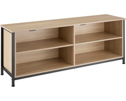 tectake® TV-meubel met 4 vakken - Lowboard voor TV's tot 70 Inch - Houten TV-dressoir met kabeluitsparingen - Industrieel design - Zwart metalen frame - Afmeting (LxBxH) 147 x 41 x 60,5 cm - Lichtbruin