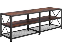 tectake® TV-meubel met open planken - 3 niveaus - Lowboard voor TV's tot 55 inch - Houten TV-dressoir - Industrieel design - Zwart metalen frame - Afmeting (LxBxH) 141 x 41,5 x 50,5 cm - Donkerbruin
