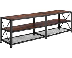 tectake® TV-meubel met open planken - 3 niveaus - Lowboard voor TV's tot 70 inch - Houten TV-dressoir - Industrieel design - Zwart metalen frame - Afmeting (LxBxH) 161 x 41,5 x 50,5 cm - Donkerbruin