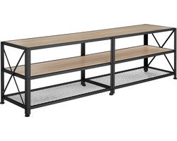 tectake® TV-meubel met open planken - 3 niveaus - Lowboard voor TV's tot 70 inch - Houten TV-dressoir - Industrieel design - Zwart metalen frame - Afmeting (LxBxH) 161 x 41,5 x 50,5 cm - Lichtbruin
