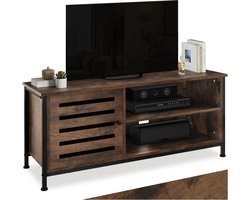 tectake® TV-meubel - TV Kast en 2 Vakken - Lowboard voor TV's tot 55 Inch - Houten TV-dressoir met kabeluitsparingen - Industrieel design - Zwart metalen frame - Afmeting (LxBxH) 110 x 41,5 x 50,5 cm - Donkerbruin