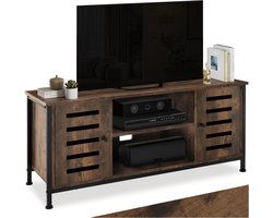 tectake® TV-meubel - TV Kast met 2 Deuren en 2 Vakken - Lowboard voor TV's tot 55 Inch - Houten TV-dressoir met kabeluitsparingen - Industrieel design - Zwart metalen frame - Afmeting (LxBxH) 110 x 41,5 x 50,5 cm - Donkerbruin