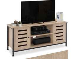 tectake® TV-meubel - TV Kast met 2 Deuren en 2 vakken - Lowboard voor TV's tot 55 Inch - Houten TV-dressoir met kabeluitsparingen - Industrieel design - Zwart metalen frame - Afmeting (LxBxH) 110 x 41,5 x 50,5 cm - Lichtbruin