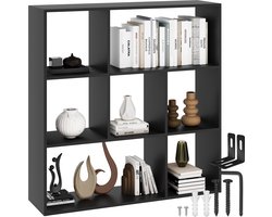 tectake® Vakkenkast Tartu - Ruimteverdeler - Boekenkast - Kastplank als ruimteverdeler in de woonkamer - Scheidingswand voor kinderkamer, slaapkamer, keuken of garderobe - Kubusplank - Kantooropberger - Schoenenrek - Zwart