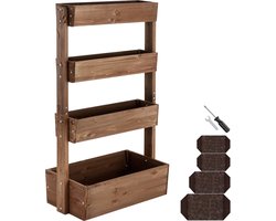 tectake® Verhoogd tuinbed Flora - Met 4 Plantenbakken voor Bloemen, Kruiden of Groenten - Bruin - 85 x 45 x 140 cm - Kweekbak voor Moestuin - Kantelbare Bloembakken van Gelakt Dennenhout - Inclusief Vliesdoek/Worteldoek - Weerbestendig en Stabiel