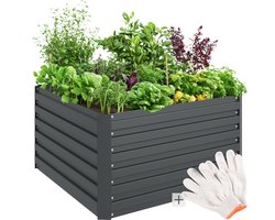 tectake® Verhoogde Plantenbak Blomma - Bloembakken voor buiten Rechthoekig - Inclusief Werkhandschoenen - Verzinkt Staal - Stabiel en Weerbestendig - 100 x 100 x 56 cm - Tuinbed voor Kruiden, Groenten en Bloemen - Antraciet