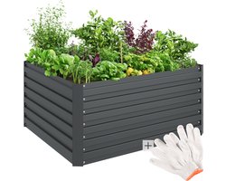 tectake® Verhoogde Plantenbak Blomma - Bloembakken voor buiten Rechthoekig - Inclusief Werkhandschoenen - Verzinkt Staal - Stabiel en Weerbestendig - 120 x 100 x 56 cm - Tuinbed voor Kruiden, Groenten en Bloemen - Antraciet