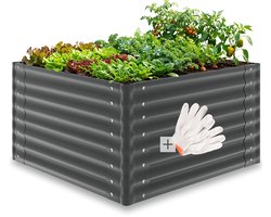 tectake® Verhoogde Plantenbak Blomma - Bloembakken voor buiten Rechthoekig - Inclusief Werkhandschoenen - Verzinkt Staal - Stabiel en Weerbestendig - 100 x 100 x 62 cm - Tuinbed voor Kruiden, Groenten en Bloemen - Antraciet