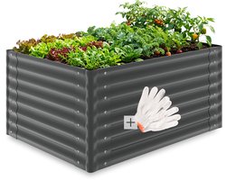 tectake® Verhoogde Plantenbak Blomma - Bloembakken voor buiten Rechthoekig - Inclusief Werkhandschoenen - Verzinkt Staal - Stabiel en Weerbestendig - 120 x 100 x 62 cm - Tuinbed voor Kruiden, Groenten en Bloemen - Antraciet