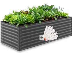 tectake® Verhoogde Plantenbak Blomma - Bloembakken voor buiten Rechthoekig - Inclusief Werkhandschoenen - Verzinkt Staal - Stabiel en Weerbestendig - 200 x 80 x 62 cm - Tuinbed voor Kruiden, Groenten en Bloemen - Antraciet