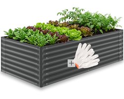 tectake® Verhoogde Plantenbak Blomma - Bloembakken voor buiten Rechthoekig - Inclusief Werkhandschoenen - Verzinkt Staal - Stabiel en Weerbestendig - 200 x 100 x 62 cm - Tuinbed voor Kruiden, Groenten en Bloemen - Antraciet