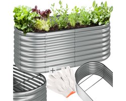 tectake® Verhoogde Plantenbak Flormma - Bloembakken voor buiten Rechthoekig - Inclusief handschoenen - Verzinkt Staal met steunpalen - Stabiel en Weerbestendig - 160 x 80 x 60 cm - Tuinbed voor Kruiden, Groenten en Bloemen - Moestuin