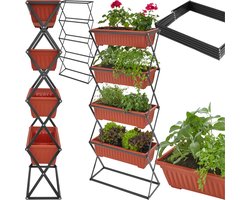 tectake® Verticaal plantenrek met 4 Bloembakken - Stabiel en Gemakkelijk Schoon te Maken - Opvouwbaar voor Binnen en Buiten - Verhoogd Bed voor Balkon, Tuin en Terras - 52 x 21 x 127 cm