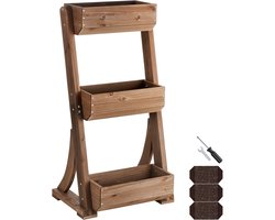 tectake® Verticale Tuin Flora - Met 3 Plantenbakken voor Bloemen, Kruiden of Groenten - Bruin - 60 x 49 x 140 cm - Kweekbak voor Moestuin - Bloembakken van Gelakt Dennenhout - Inclusief Vliesdoek/Worteldoek - Weerbestendig en Stabiel