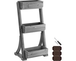 tectake® Verticale Tuin Flora - Met 3 Plantenbakken voor Bloemen, Kruiden of Groenten - Grijs - 60 x 49 x 140 cm - Kweekbak voor Moestuin - Bloembakken van Gelakt Dennenhout - Inclusief Vliesdoek/Worteldoek - Weerbestendig en Stabiel