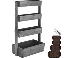 tectake® Verticale Tuin Flora - Met 4 Plantenbakken voor Bloemen, Kruiden of Groenten - Grijs - 85 x 45 x 140 cm - Kweekbak voor Moestuin - Kantelbare Bloembakken van Gelakt Dennenhout - Inclusief Vliesdoek/Worteldoek - Weerbestendig en Stabiel