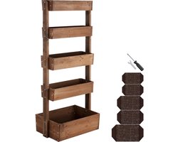 tectake® Verticale Tuin Flora - Met 5 Plantenbakken voor Bloemen, Kruiden of Groenten - Bruin - 81 x 52 x 180 cm - Kweekbak voor Moestuin - Kantelbare Bloembakken van Gelakt Dennenhout - Inclusief Vliesdoek/Worteldoek - Weerbestendig en Stabiel