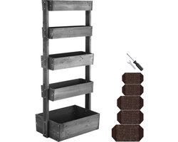 tectake® Verticale Tuin Flora - Met 5 Plantenbakken voor Bloemen, Kruiden of Groenten - Grijs - 81 x 52 x 180 cm - Kweekbak voor Moestuin - Kantelbare Bloembakken van Gelakt Dennenhout - Inclusief Vliesdoek/Worteldoek - Weerbestendig en Stabiel