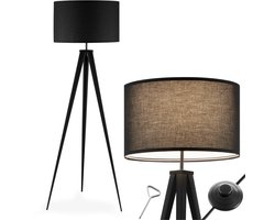 tectake® Vloerlamp - Staande lamp 3-poot - 158 cm hoog - Linnenlook kap - Voetschakelaar - Zwart