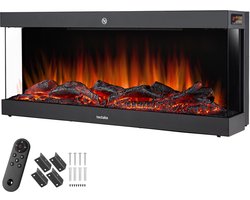 tectake® Wandhaard - Elektrische Haard - Sfeerhaard - 900W & 1800W - Bediening met Afstandsbediening of App - met Thermostaat - Kachel - met Verwarming - Haarden - met Hout en Gloeieffecten - 3D Vlammen - Timer - 9 Kleuropties