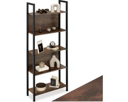 tectake® Wandkast – Boekenkast - 5 Niveaus – Houten Kast in Industrieel Design – 62 x 24 x 165,5 cm – Wandkast voor Woonkamer, Studeerkamer, Kantoor & Keuken – Zwart Metaal Frame - donkerbruin