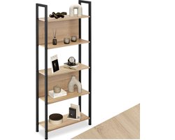 tectake® Wandkast – Boekenkast - 5 Niveaus – Houten Staande Kast in Industrieel Design – 62 x 24 x 165,5 cm – Wandkast voor Woonkamer, Studeerkamer, Kantoor & Keuken – Zwart Metaal Frame - lichtbruin