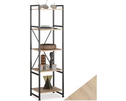tectake® - Wandkast boekenkast met 5 planken en stalen frame voor boeken, bloemen, ornamenten, industriële stelling voor woonkamermeubilair, kantooropslag, slaapkamer - lichtbruin