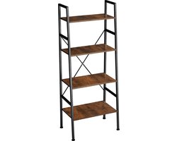 tectake® Wandkast met 4 niveaus - Houten boekenkast met 4 planken - Industrieel design - Voor woonkamer, keuken, kantoor - Zwart metalen frame - Afmeting (LxBxH) 57,5 x 35,5 x 139 cm - Donkerbruin