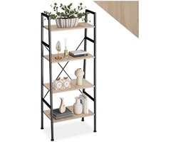 tectake® Wandkast met 4 niveaus - Houten boekenkast met 4 planken - Industrieel design - Voor woonkamer, keuken, kantoor - Zwart metalen frame - Afmeting (LxBxH) 57,5 x 35,5 x 139 cm - Lichtbruin