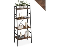 tectake® Wandkast met 4 niveaus - Houten boekenkast met 4 planken - Industrieel design - Voor woonkamer, keuken, kantoor - Zwart metalen frame - Afmeting (LxBxH) 61,5 x 36,5 x 150 cm - Donkerbruin