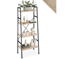 tectake® Wandkast met 4 niveaus - Houten boekenkast met 4 planken - Industrieel design - Voor woonkamer, keuken, kantoor - Zwart metalen frame - Afmeting (LxBxH) 61,5 x 36,5 x 150 cm - Lichtbruin