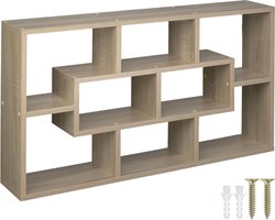 tectake® Wandkast met 8 vakken - Houten Hangplank - Wandmeubel - Afmeting (BxDxH) 85 x 16 x 48 cm - Inclusief bevestigingsmateriaal - Bruin