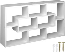 tectake® Wandkast met 8 vakken - Houten Hangplank - Wandmeubel - Afmeting (BxDxH) 85 x 16 x 48 cm - Inclusief bevestigingsmateriaal - Wit
